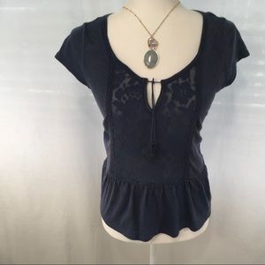 Aeropostale Navy blue , lace front top. Size S.
